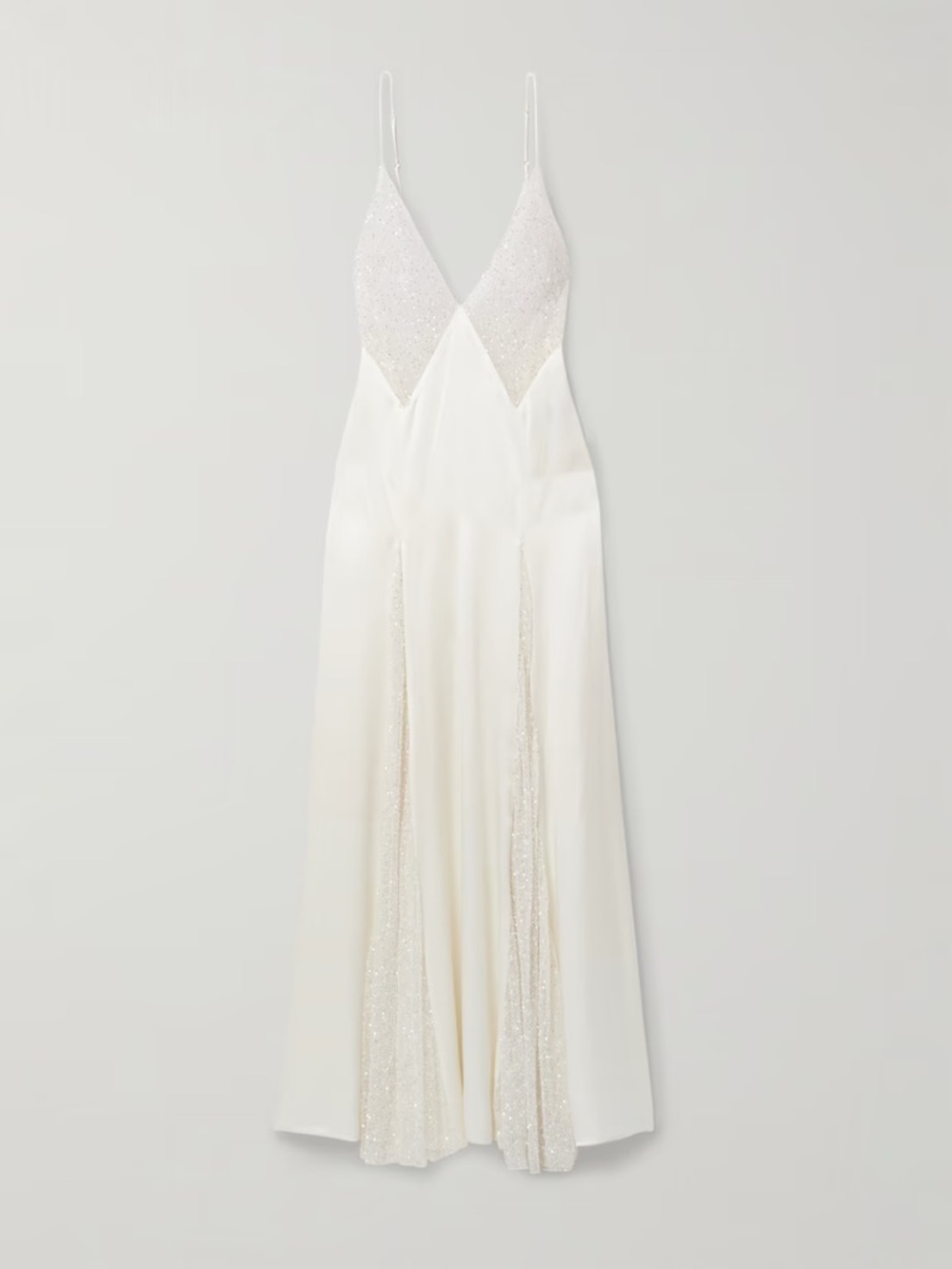 Kiki de Montparnasse ivory Ange paneled embellished Leavers lace and satin gown - Picture 3 of 6